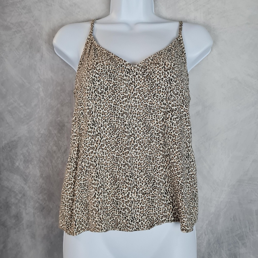 Jenni Kayne Top Womens Small Beige Leopard Print V Neck Tank Cami Camisole